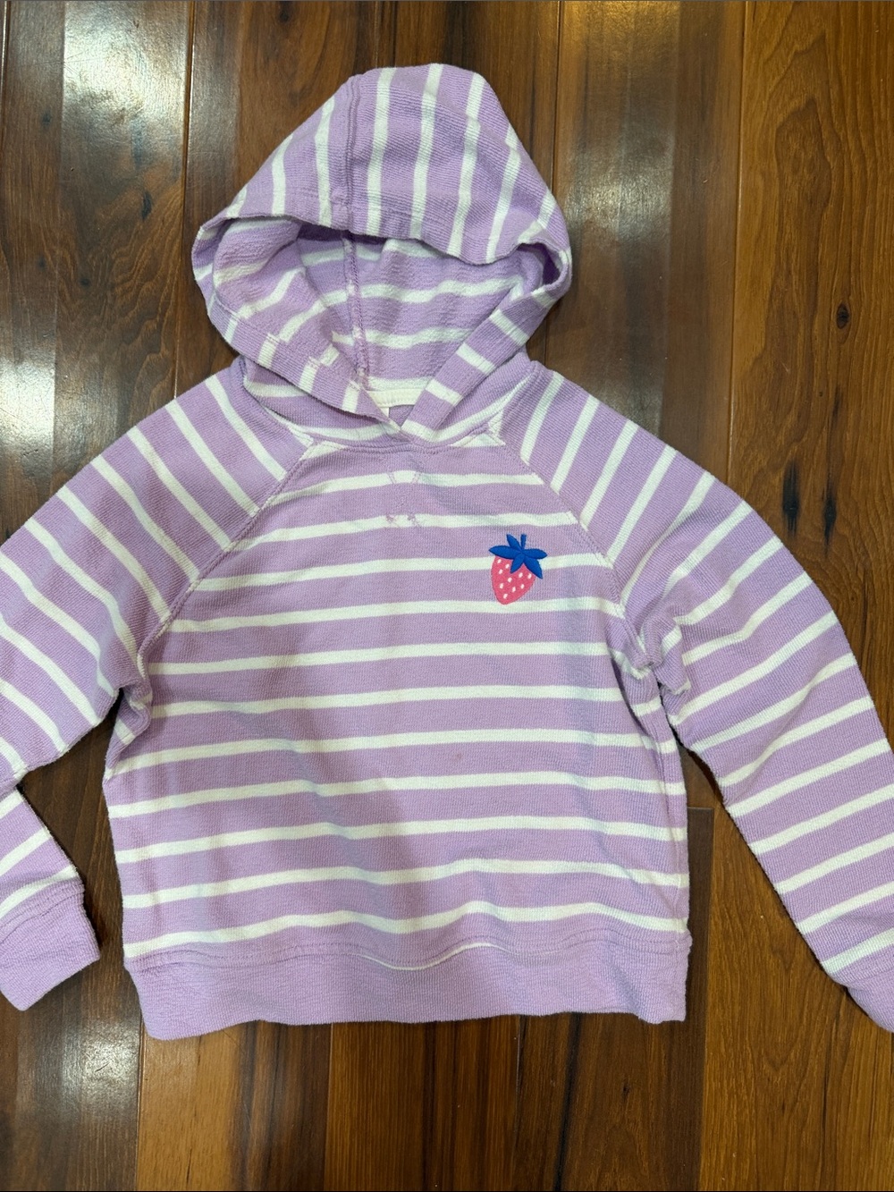 Cat & Jack Lilac and White Striped Hooded Sweatshirt with Strawberry Patch